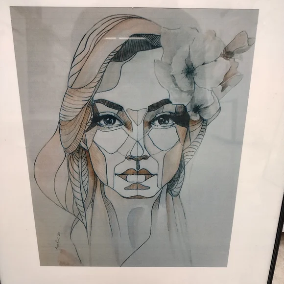 Art Watercolor by Polish Artist woman portrait (print) in frame - Picture 2 of 4